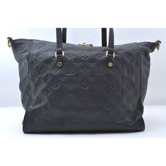 Auth Louis Vuitton Monogram Empreinte Lumineuse PM Tote Bag Navy M93410 LV 9258B - Picture 2 of 11